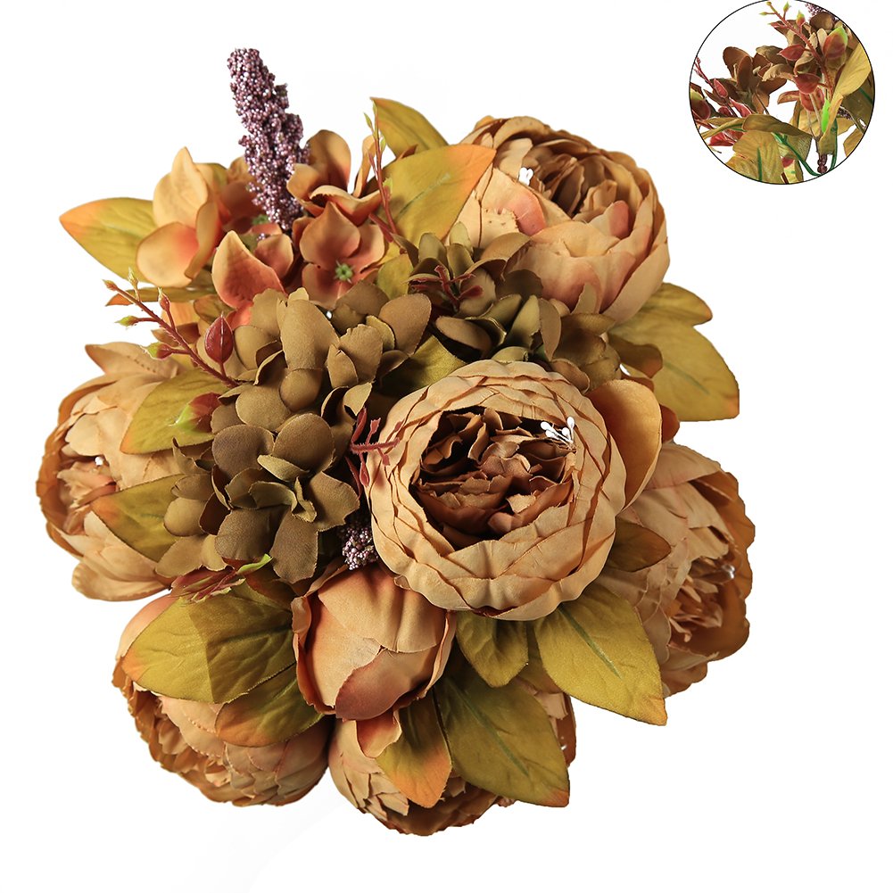 Coffee Luyue Vintage Artificial Peony Silk Flowers Bouquet Home
