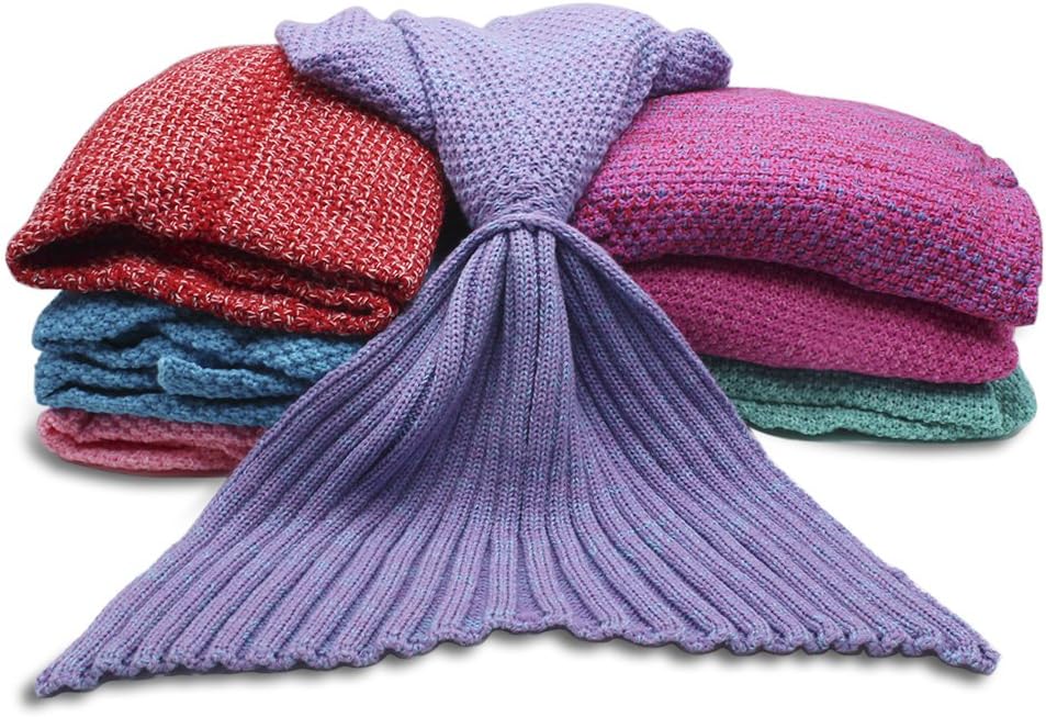 Greensha Knit Crochet Mermaid Tail Blanket,Ultra Soft Handmade Mermaid Comforter,All Seasons Mermaid Bed Blanket Sofa Quilt Living Room Sleeping Bag,Best Gift Ideas Mermaid Duvet for Kids Girls Adults