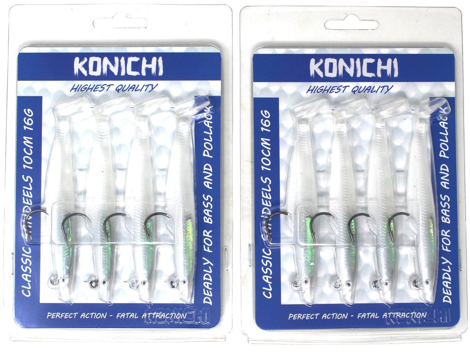 FISHZONE - 8 (2 x 4) Pack KONICHI CLASSIC SANDEEL Fishing Lure 4" 10cm 13g Soft Rubber Imitation Bait Range (6 Colours Available) For Predatory Fishing (Pearl White)