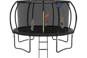 Liyarya Trampoline 12FT 14FT 15FT 16FT Trampoline for Kids/Adults - Outdoor Recreational Trampolines with Enclosure Net Curved Poles and Ladder, Heavy Duty Trampoline Anti-Rust Coating, ASTM Approval