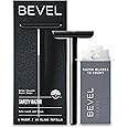 Bevel Safety Razor with Brass Weighted Handle and 10 Double Edge Safety Razor Blade Refills, Single Blade Razor for Men, Designed for Coarse Hair to Prevent Razor Bumps, Black