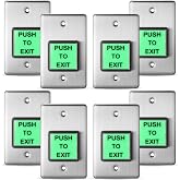 Tellegloww 8 Pcs Push to Exit Button Request to Exit Button | Access Control Exit Button Indoor Request to Exit Button Stainless Steel Wall Plate with Green LED Square