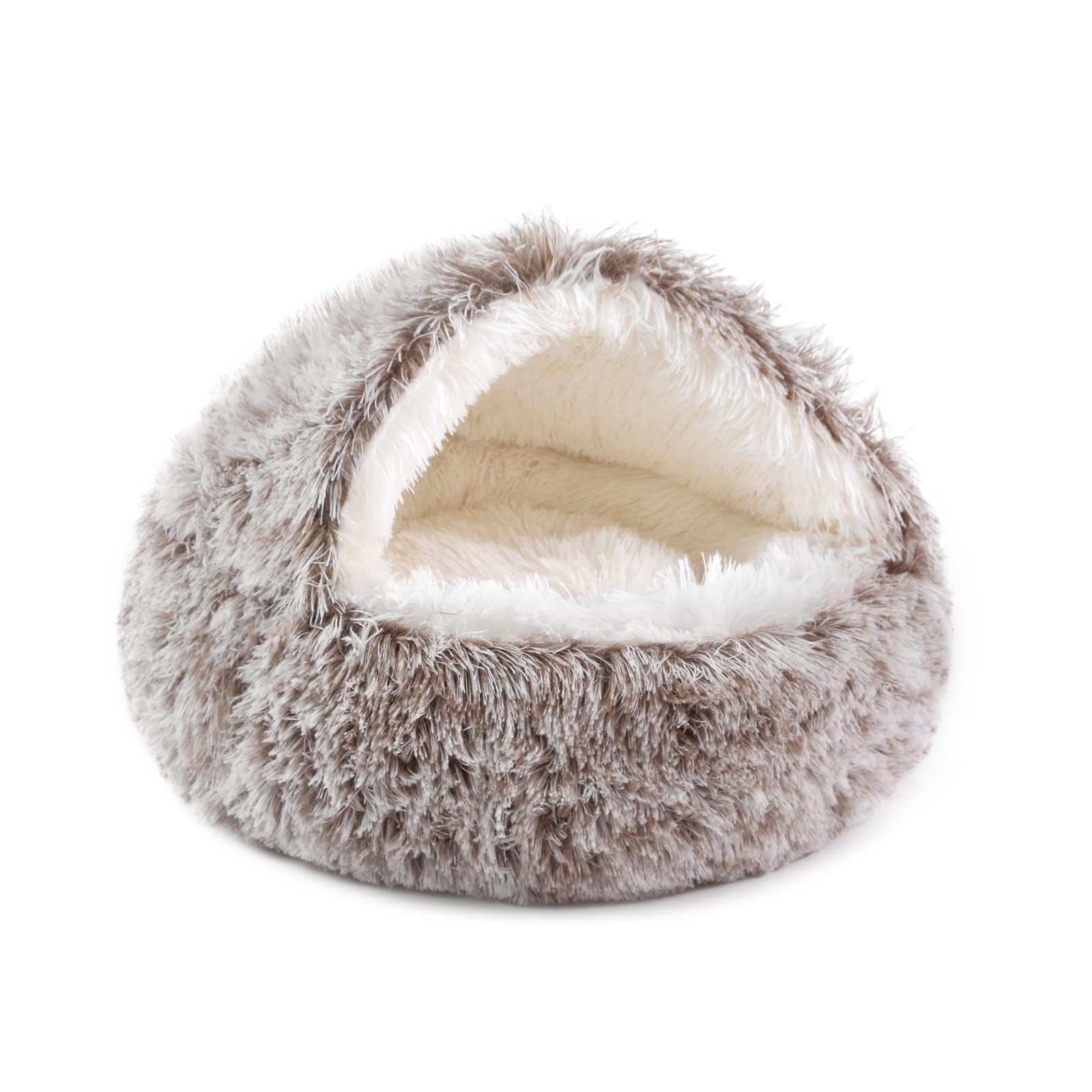 Photo 1 of NOYAL Round Hooded Donut Dog Bed for Small & Medium Pets - Plush Fluffy Anti-Anxiety Cat Cave Bed with Cover