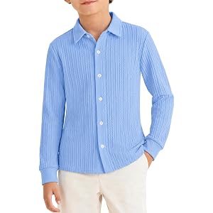 Haloumoning Boys Knit Button Down Shirt Casual Long Sleeve Textured Shirts | Kids School Uniform Tops 5-14Y, Soft Cable Knit