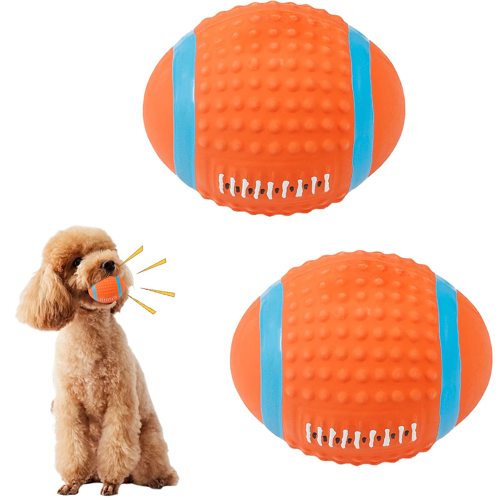 2 Pcs Squeaky Dog Ball Latex Rubber Dog Toy Rugby Ball Chew Fetch Throw Ball Dog Ball for Throwing Fetch Toys for Puppy Dogs Cats Interactive Dog Toys Teeth Cleaning Chew Toy for Hunting Exercise