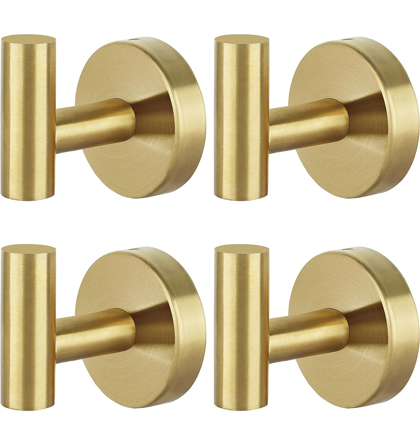 QNIIAED 4 Pcs Bathroom Towel Hook,Screw in Metal Coat Robe Hook SUS 304 Stainless Steel Heavy Duty Wall Door Hanger for Bathroom Kitchen Garage Home Hotel Office(Brushed Brass Gold)