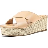 PIZZ ANNU Women's Misty Criss Cross Platform Wedge Sandals Open Toe Espadrille Heels Sandals for Casual Summer Slide Shoes