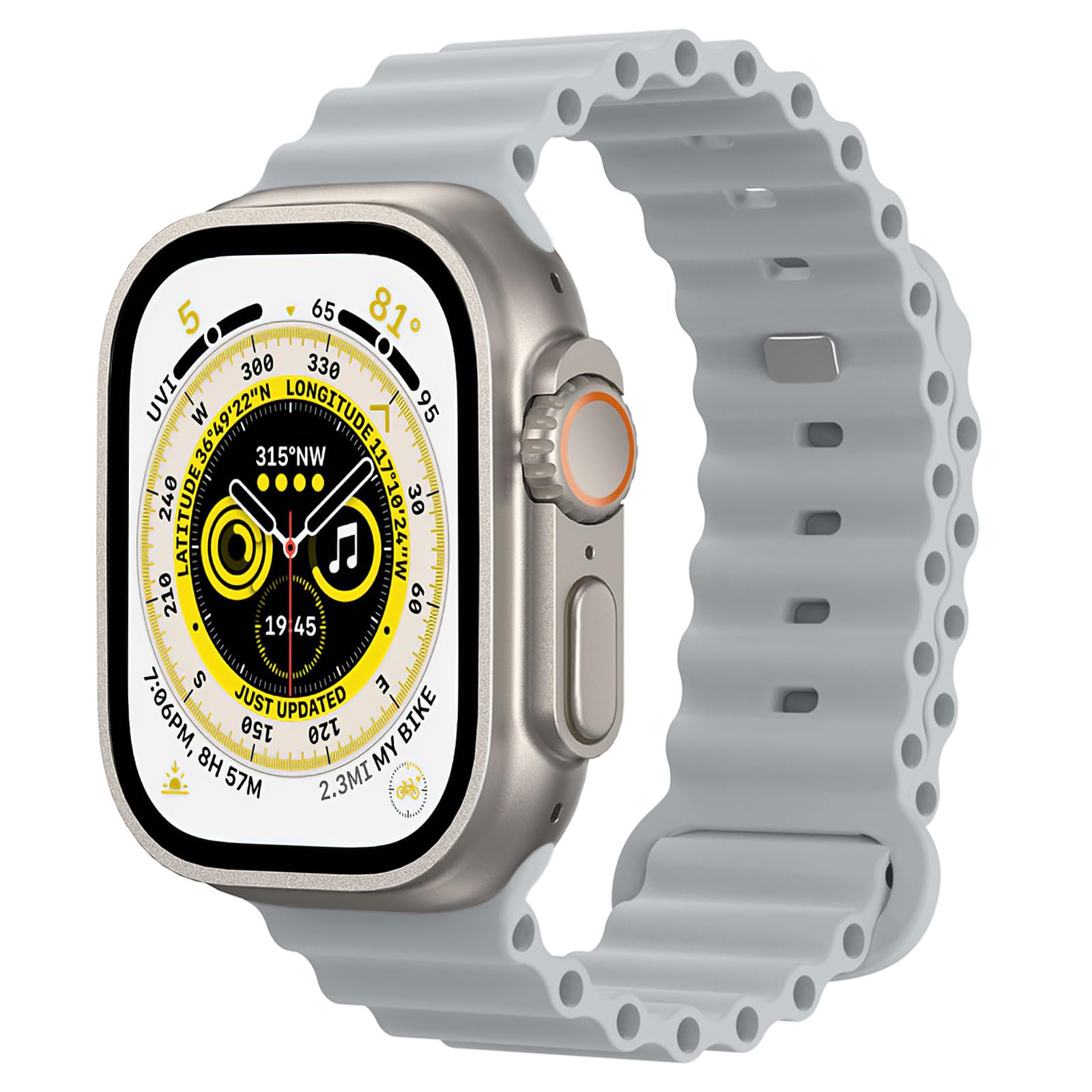 Astorgos Ocean Band Compatible with Apple Watch Ultra 3/2/1 Strap 49mm 46mm 45mm 44mm 42mm, Soft Silicone Replacement Strap for iWatch SE3/SE2/SE Series 11 10 9 8 7 6 5 4 3 2 1 for Women Men,Gray