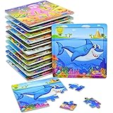 12Pack Easy Wooden Jigsaw Puzzles for Kids Age 4-8 Years Old, Sea Animals Small Summer Toddler Puzzles Party Favors for Girls