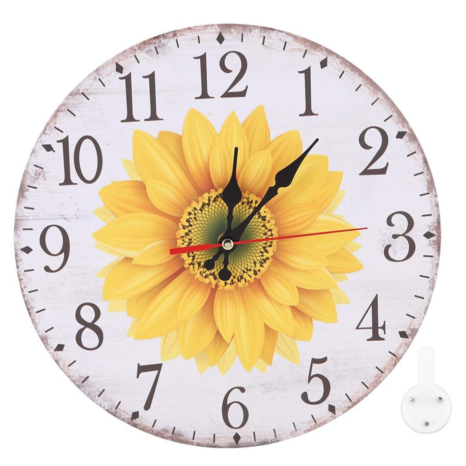 Wall Clock,30cm Elegant Style Bright Color Sunflower Pattern Wall Hanging Clock for Home Office Living Room Decoration