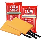 Naprohiur Emergerncy Silicone Fire Blanket for Home and Kitchen, 2 Pack 40"x40" Skin-friendly Fireproof Blanket, Glow-in-the-dark, Fire Retardant Suppression Compatible with Extinguisher