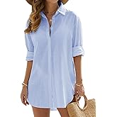 UMIPUBO Swimsuit Coverup for Women Bathing Suit Cover Ups V Neck Button Down Beach Shirt Dress Bikini Swimwear Cover up