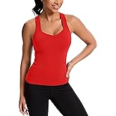 MathCat Women's Workout Tank Top with Built-in Bra, Slight V-Neck Racerback Sports Shirt, Breathable Athletic Camisole