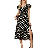 GRACE KARIN Women's Cocktail Dresses 2025 V Neck Ruffle Sleeve Dress, A-Line Midi Swing Wedding Guest Sundresses