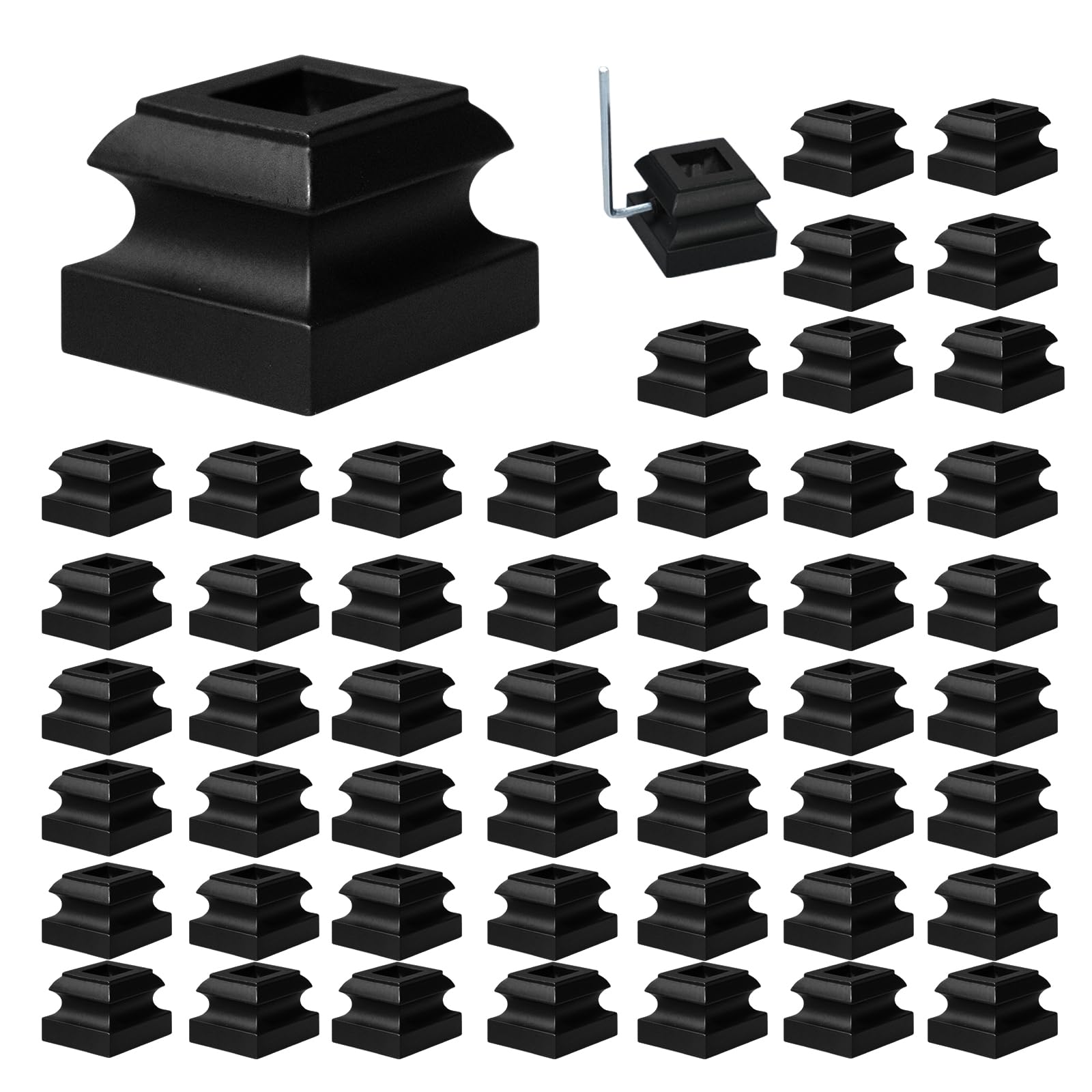Photo 1 of 50 Pcs Iron Baluster Shoes 1/2 Inch Stair Flat Shoe with Screw Satin Black Metal Spindle Railing Square Scroll Basket Twist Knuckle Staircase Balusters for Staircase Baluster