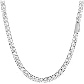 SDA Iced Out Diamond Tennis Chain Necklace Stainless Steel Water Proof Never Fade Necklaces for Women and Men 3.0mm/4.0mm/5.0mm Round 5A Cubic Zirconia