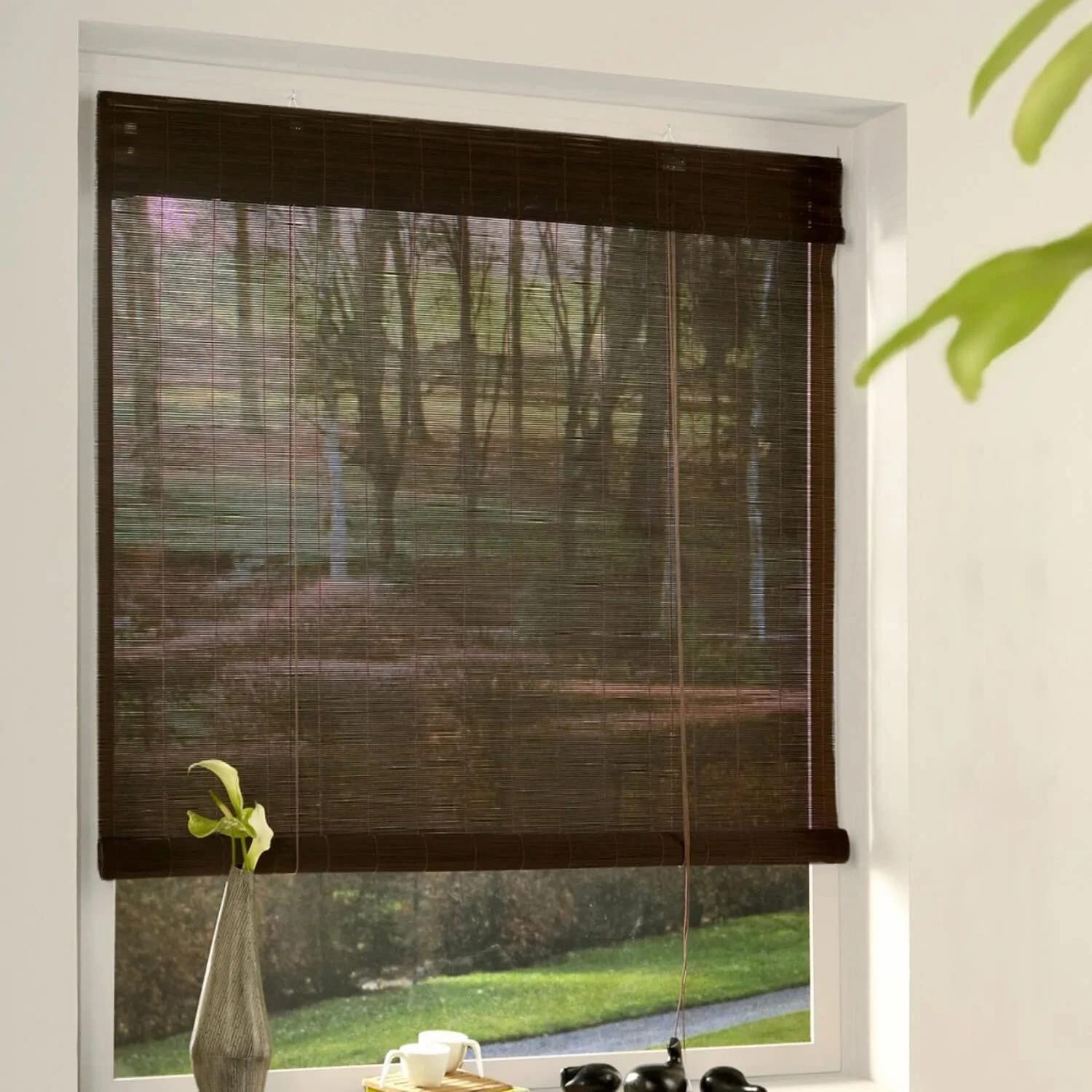 madecostore Roller Blind Bamboo L83 x H180 cm with Drilling Attachment Wood Blind Chocolate — image 1