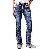 Flamingals Straight Leg Mid Waist Wash Casual Jeans for Women Distressed Stretchy Denim Pants