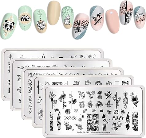 Amazon Born Pretty ネイルプレート5枚セット 花 果物 アニマル 柄 12cm 6cm スタンピングネイルスタンププレート 転写 長方形ネイルアートツールマニュアル道具 Born Pretty ビューティー 通販