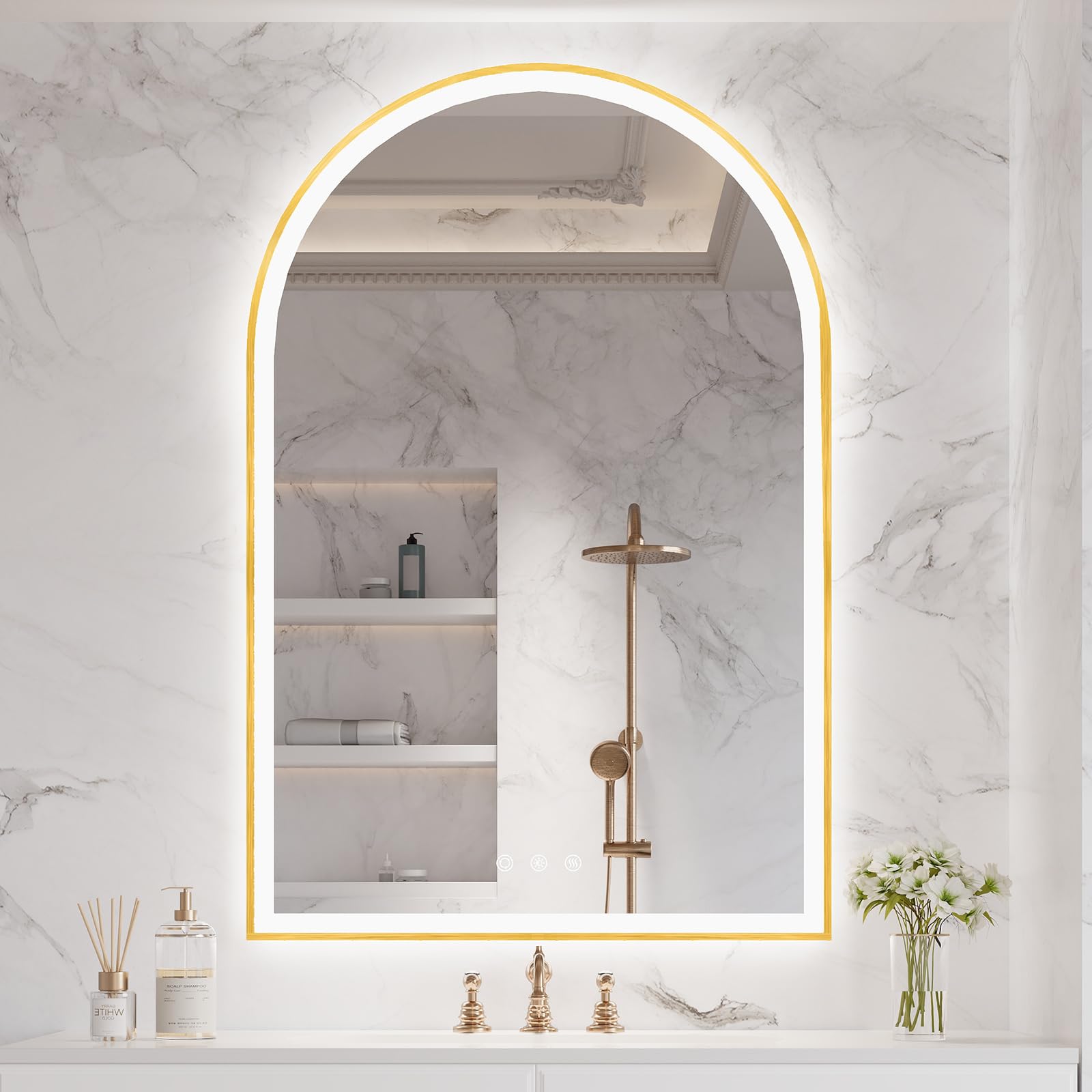 OUMUSU Arched LED Bathroom Mirror 24"x36" with Front and Backlight ...