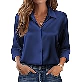 Zeagoo Womens Tops Long Sleeve Satin Silk Button Down Shirts Casual Business Dressy Blouses Fall Clothes