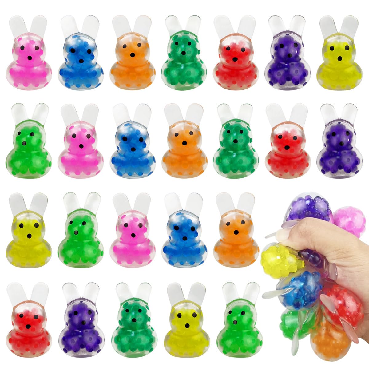 Anditoy 24 PCS Mini Easter Bunny Squeeze Toys Stress Balls Stress Relief Toys for Easter Basket Stuffers Egg Fillers Gifts Party Favors