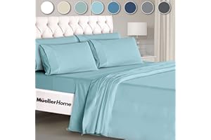 Mueller Ultratemp King Size Sheets Set, Super Soft 1800, 6 Piece, Deep Pocket up to 16" Bed Sheets, Transfers Heat, Breathes Better, Hypoallergenic, Wrinkle, Aqua