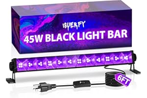 ISUERFY 45W Black Light Bar with 6ft Cord+Switch, Each Light Up 25x25ft Area, LED Blacklight Flood Light for Neon Glow Party Body Paint Fluorescent Tapestry Poster Classroom Bedroom Halloween, 1 Pack