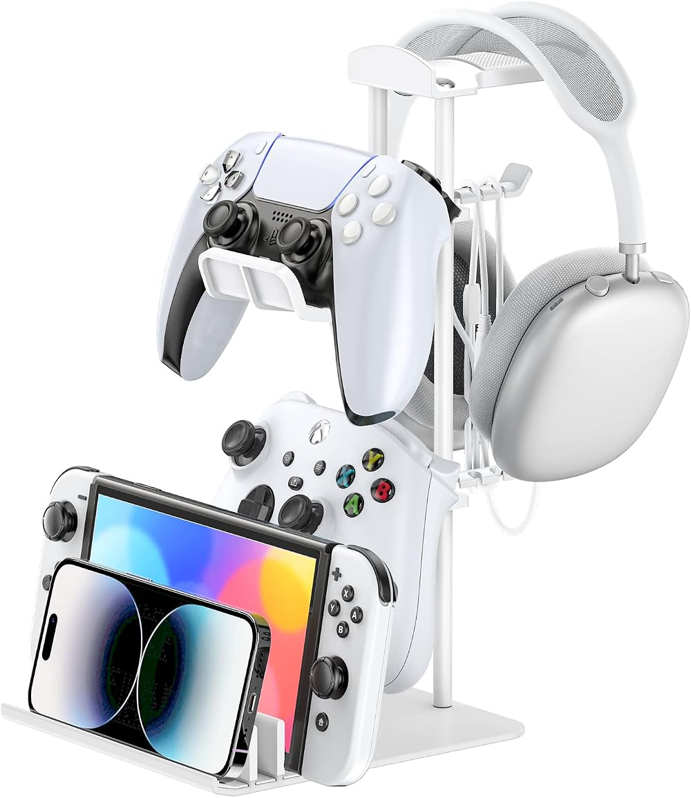 KDD Headphone Stand Controller Holder White Aluminum Bar Universal Storage