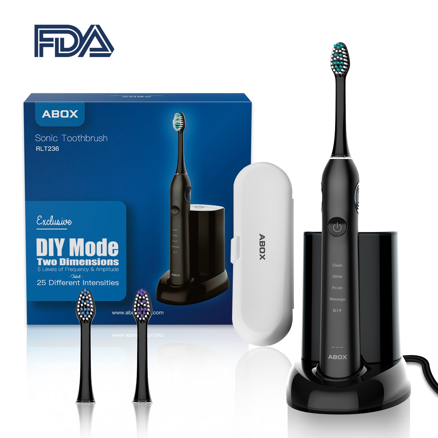 Sonic Electric Toothbrush UV Light for Adults/kids, ABOX Travel Toothbrush Electric Rechargeable