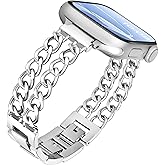 Aniaboho Slim Metal band Compatible with Apple Watch Bands for Women 38mm 40mm 41mm 42mm 44mm 45mm 46mm, Dressy Designer Strap Single Chain Wristband Thin iWatch Bands for Series 11 SE 10 9 8 7 6 5 4