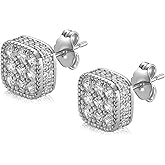 14k Gold Plated 5A+ Cubic Zirconia Iced Out Square Earrings Hip Hop Push Back CZ Stud Earrings for Men Women