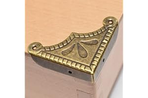 MIKADOLLY 12 Pcs Vintage Bronze Corner Protectors Decorative Metal Edge Covers Antique Safety Guards Retro Right Angle Bracket with Nails for Furniture Edge Wood Case Corner Jewelry Box (Side Length:1-1/2")