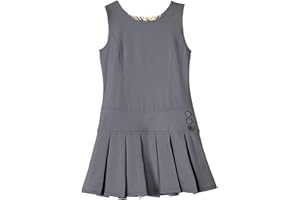 Bienzoe Girls School Uniform Jumper: Stretch Fit Pleated Hem Kids Sleeveless Dress