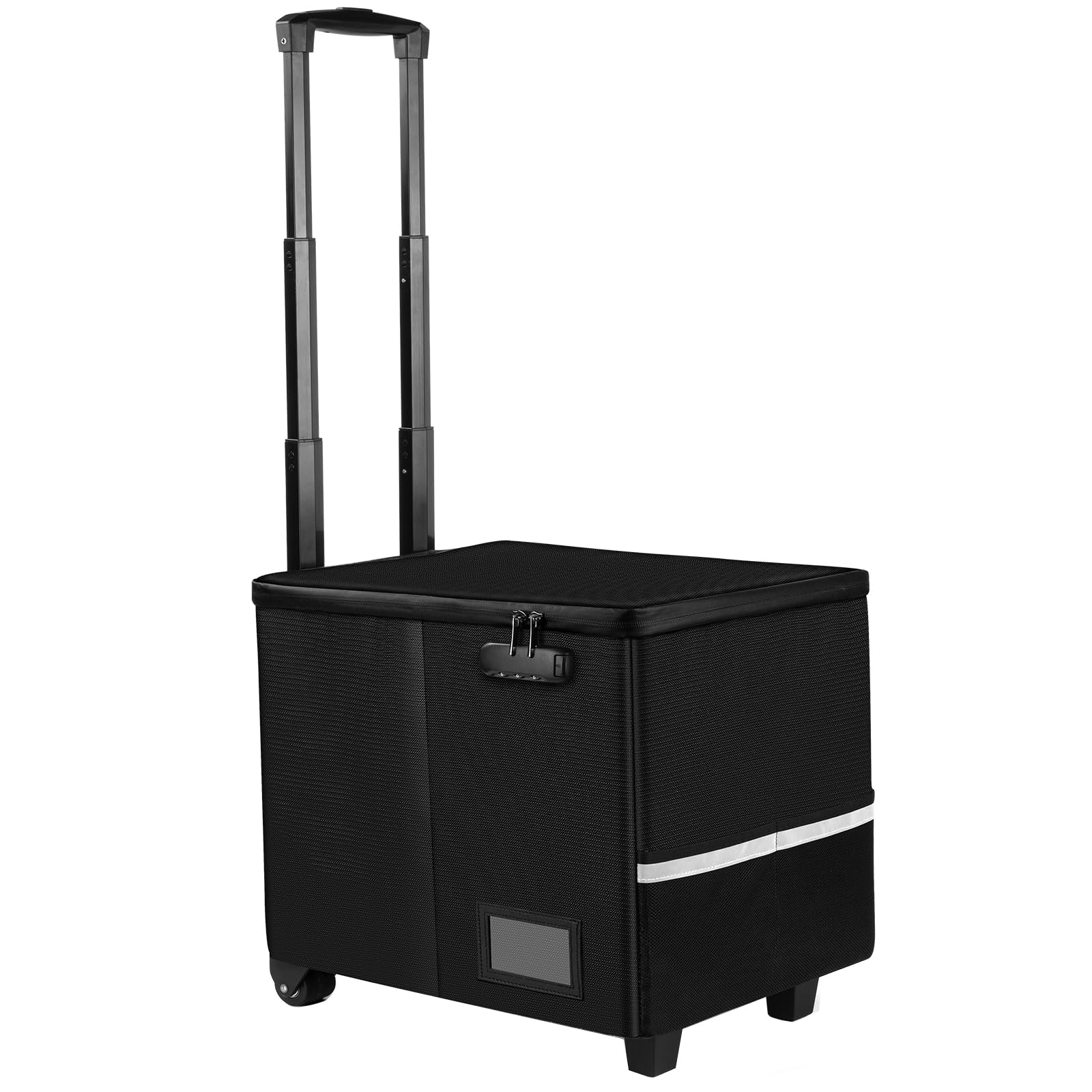 55L Black Collapsible Rolling Utility Crate With Magnetic Lid Rotating Wheel Shopping Storage And Office
