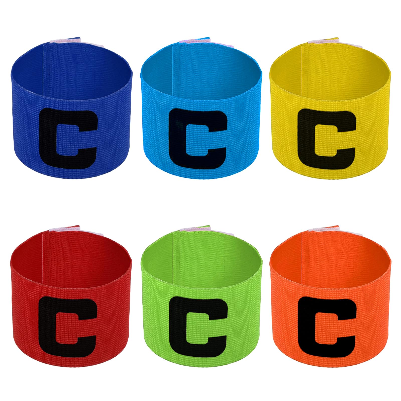 Lahviuu Captains Armband, 6 Pcs Football Captain's Armbands for Adult, Big C Captain Arm Bands for Soccer Hockey Rugby Netball Tennis Sports (Yellow, Blue, Orange, Green,Sky Blue, Red)