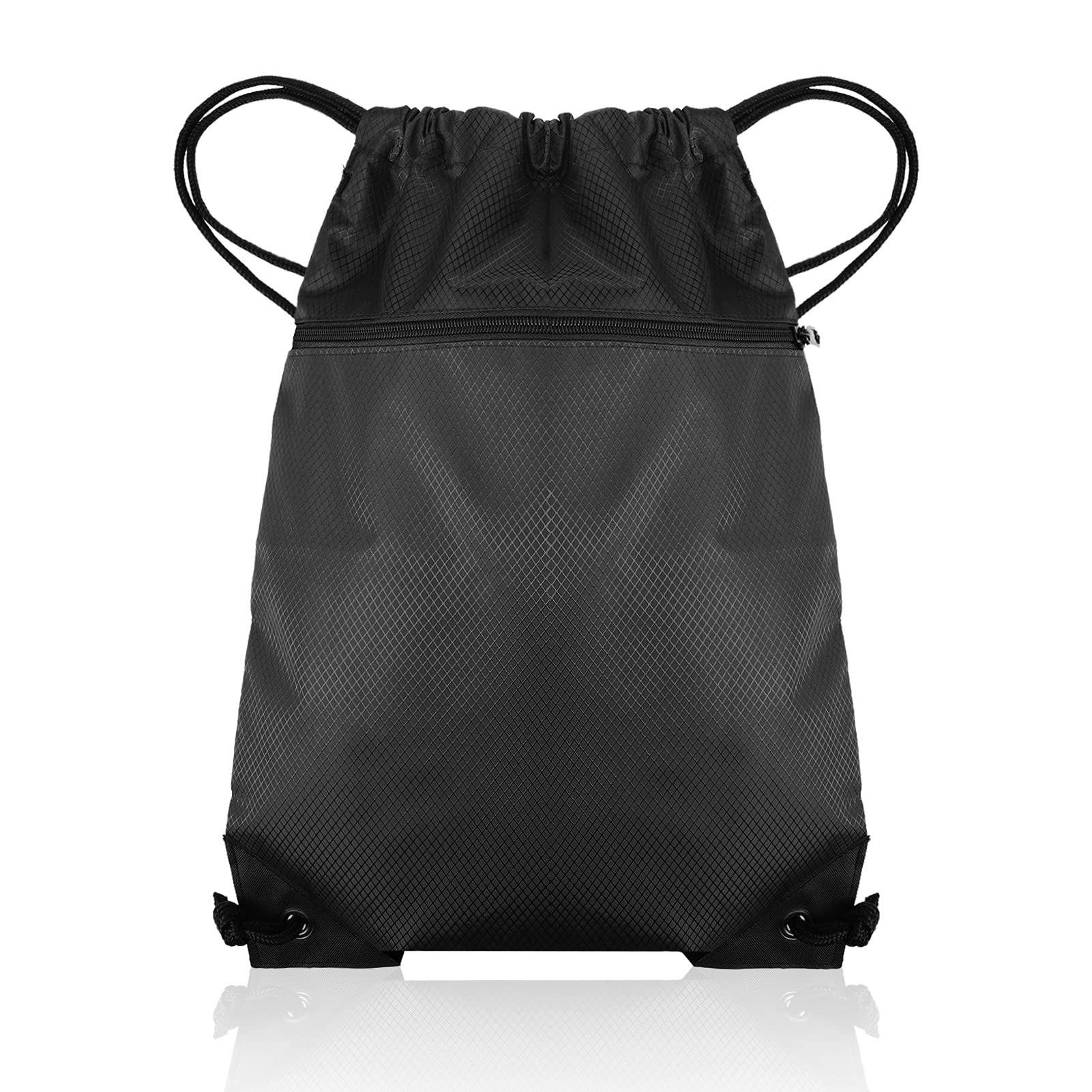 Fuyamp Black Drawstring Bag for Men & Women, Waterproof PE Drawstring Gym for Sports Gym Swimming and Various Activities