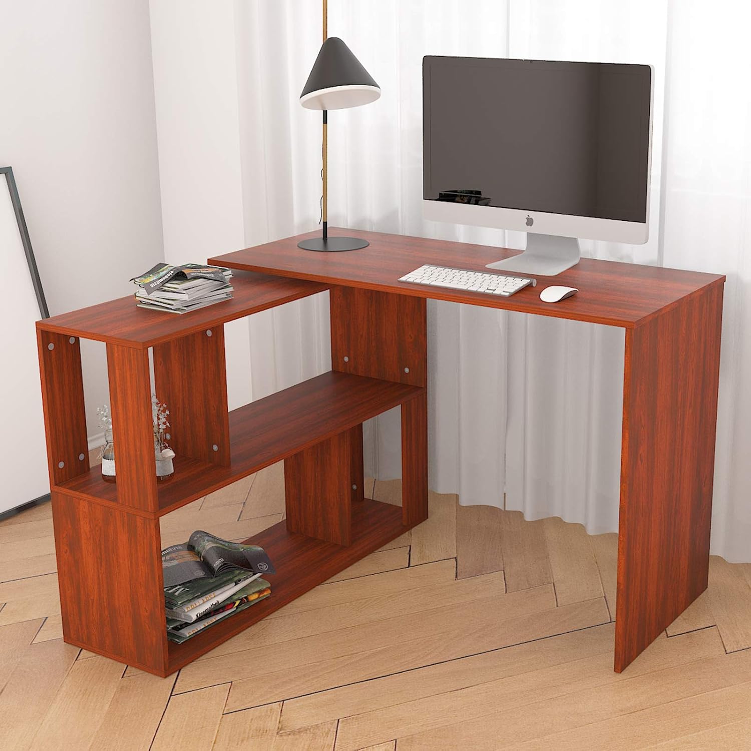 Hironpal Corner Computer Desk Home Office Desk With Shelf Bedroom Living Room Desk Metal Frame Walnut New Amazon Co Uk Kitchen Home