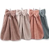 FULANDL 4 Pieces Hanging Hand Dry Towels, Soft Microfiber Hand Towels with Hanging Loop, Super Absorbent Small Hanging Towel, Coral Velvet Hand Towel Set for Kitchen Bathroom Adults (Bow)