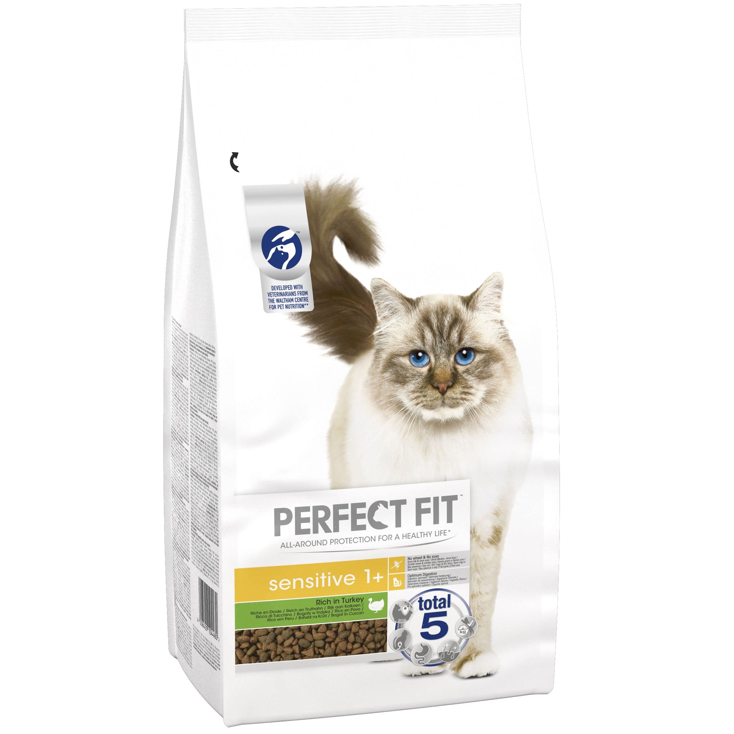 Perfect Fit Dry Cat Food Sensitive Adult 1+ - Complete Dry Food for Adult Cats from 1 Year Old, Rich in Turkey – 7 kg (Pack of 1)