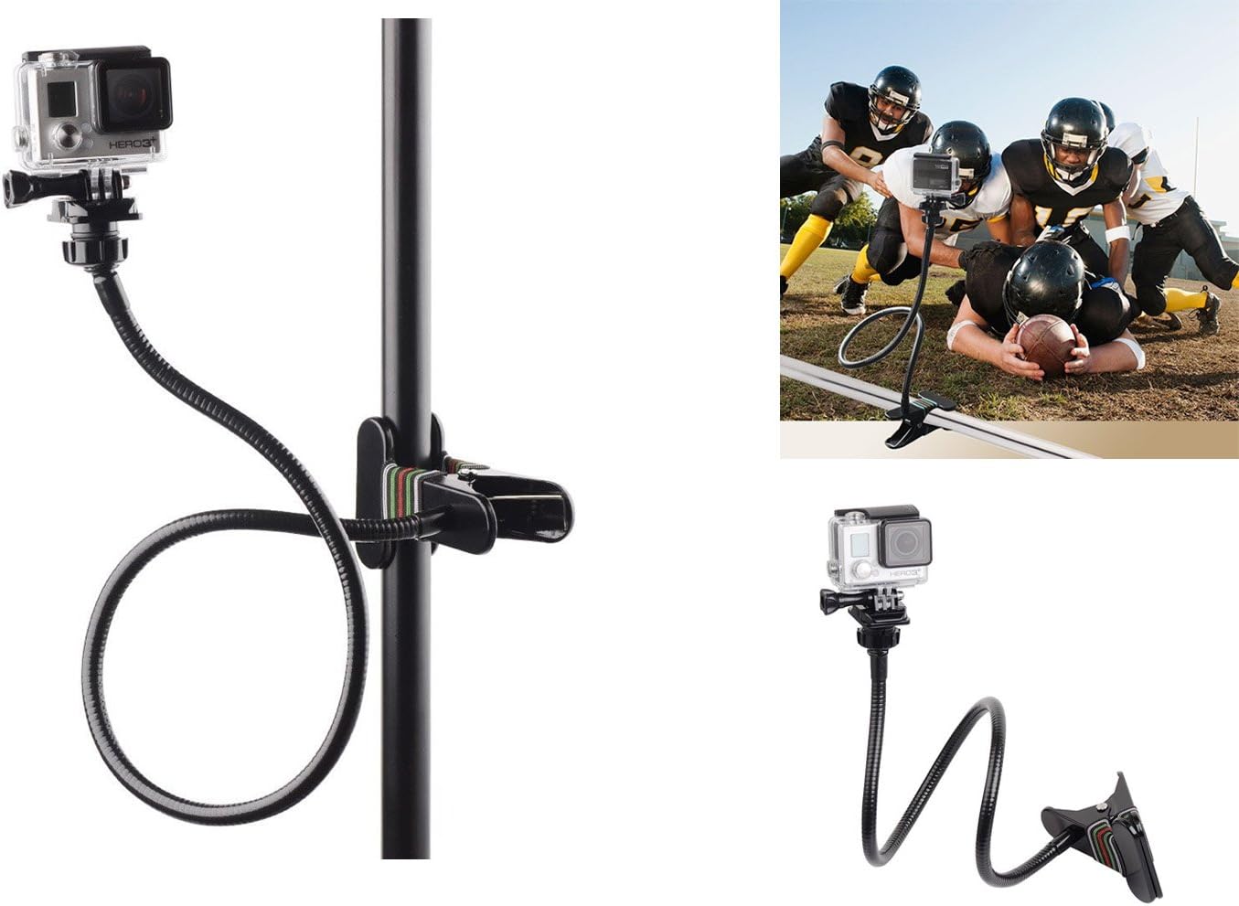 Oumers Clamp Mount For GoPro Camera, Adjustable 27" Neck Gooseneck Flex