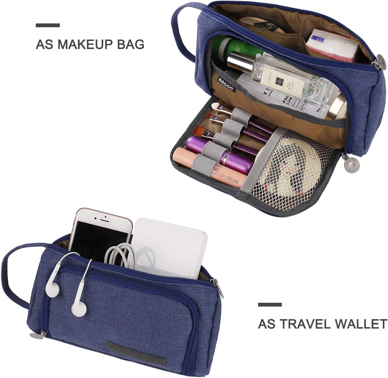 Pencil Pouch Large Capacity Pen Case Holder Durable Canvas Stationery Storage Organizer Women Zipper Cosmetic Bag with Handle for Kids Students Office College Middle High School (Blue) - Image 5