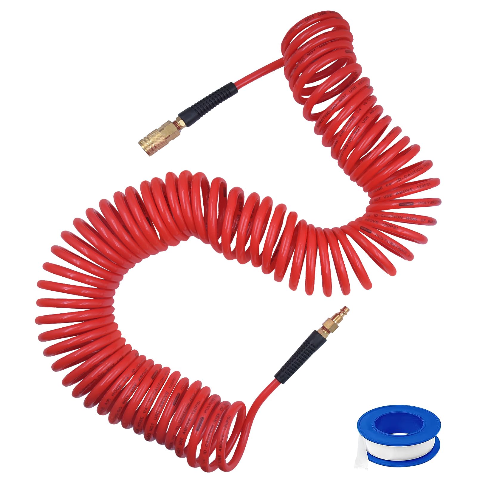 Photo 1 of SAFELIFE 50 ft Polyurethane Recoil Air Hose1/4" Inner Diameter, Retractable Air Compressor Hose with Bend Restrictor, 1/4" Industrial Universal Quick Coupler and Plug
