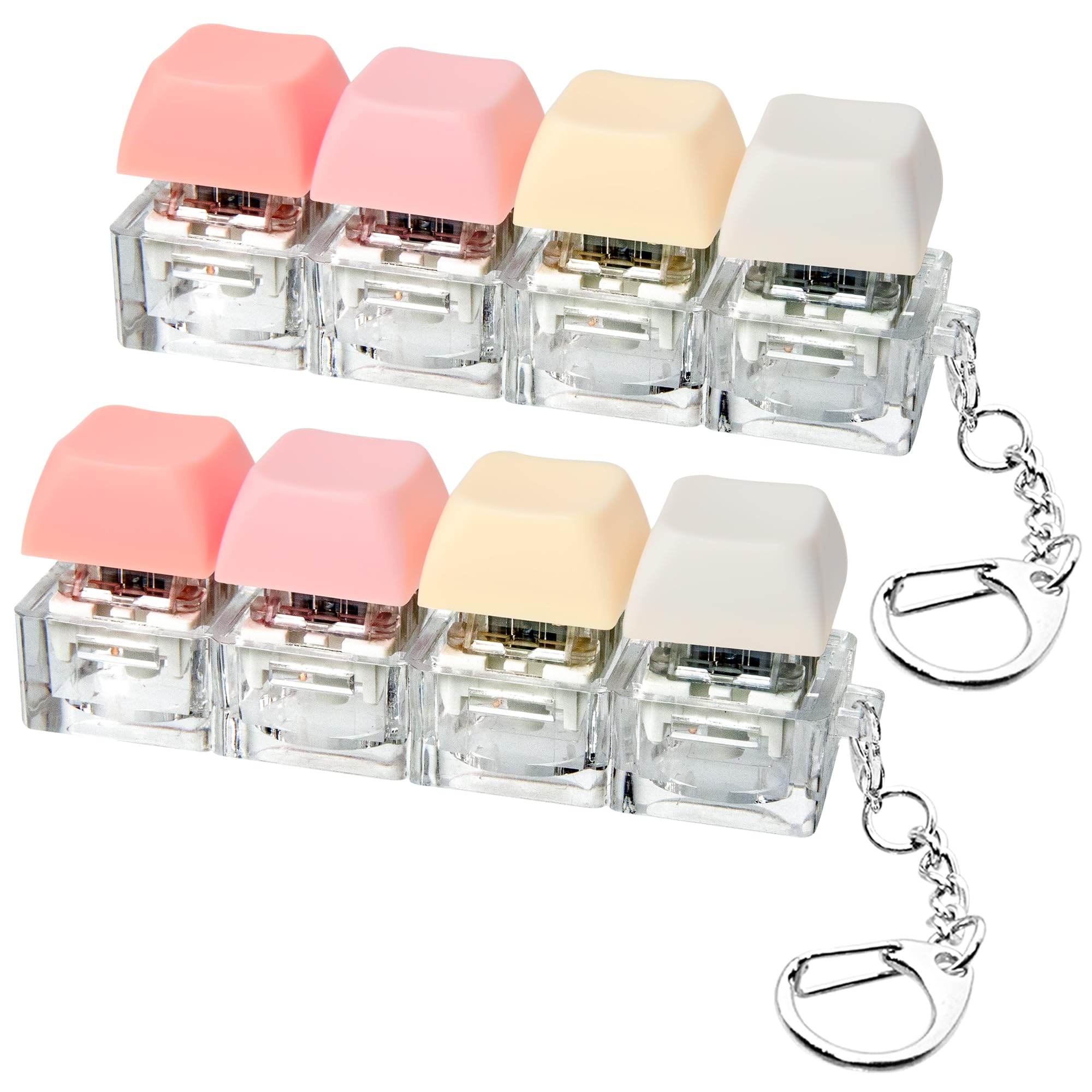 Photo 1 of 2 PCS Keyboard Fidget Toy, Keyboard Fidget Keychain 4-in-1 Keyboard Decompression Button Finger Clicker Toys, Button Stress Relief Fidget Gifts to Relief Stress (Fours Colors-Pink Yellow White)