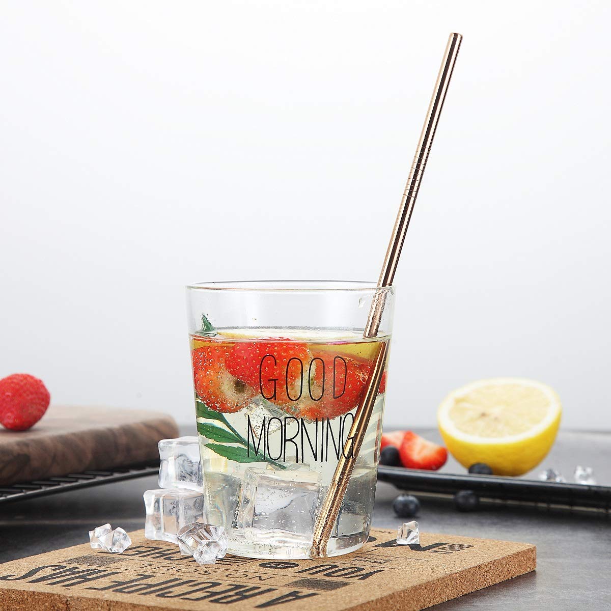 18 Piece Copper Stainless Steel Straws, 8.5 '' Reusable Rose Gold Drinking Straws,with Portable Pouch (8 Straight/8 Bent/2 Brushes)