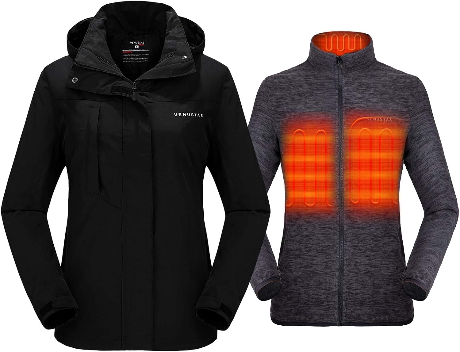 Venustas Women's 3in1 Heated Jacket with Battery Pack, Ski Jacket