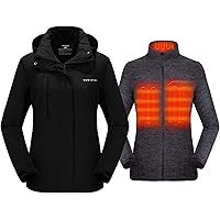 Venustas Women's 3-in-1 Heated Jacket with Battery Pack 5V, Ski Jacket Winter Jacket with Removable Hood Waterproof