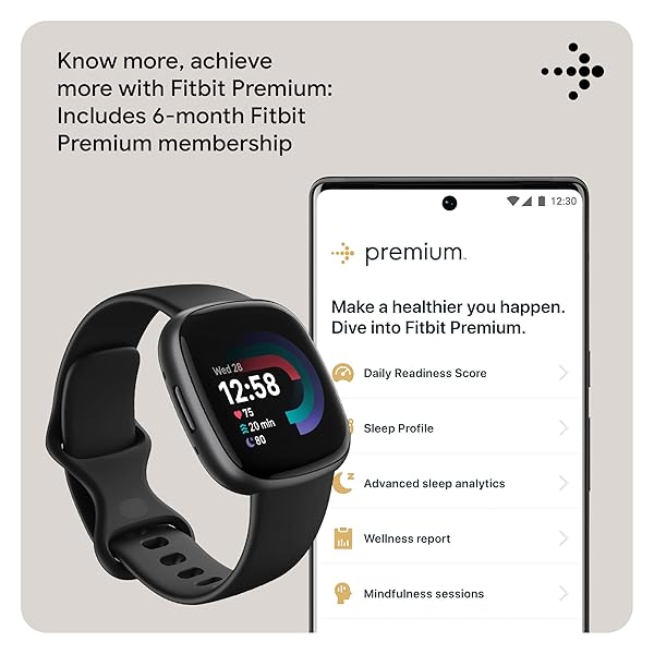 FITBIT VERSA 4 FITNESS SMARTWATCH WITH DAILY READINESS, GPS, 24/7 HEART RATE, 40+ EXERCISE MODES, SLEEP TRACKING AND MORE, BLACK/GRAPHITE, ONE SIZE (S & L BANDS INCLUDED)
