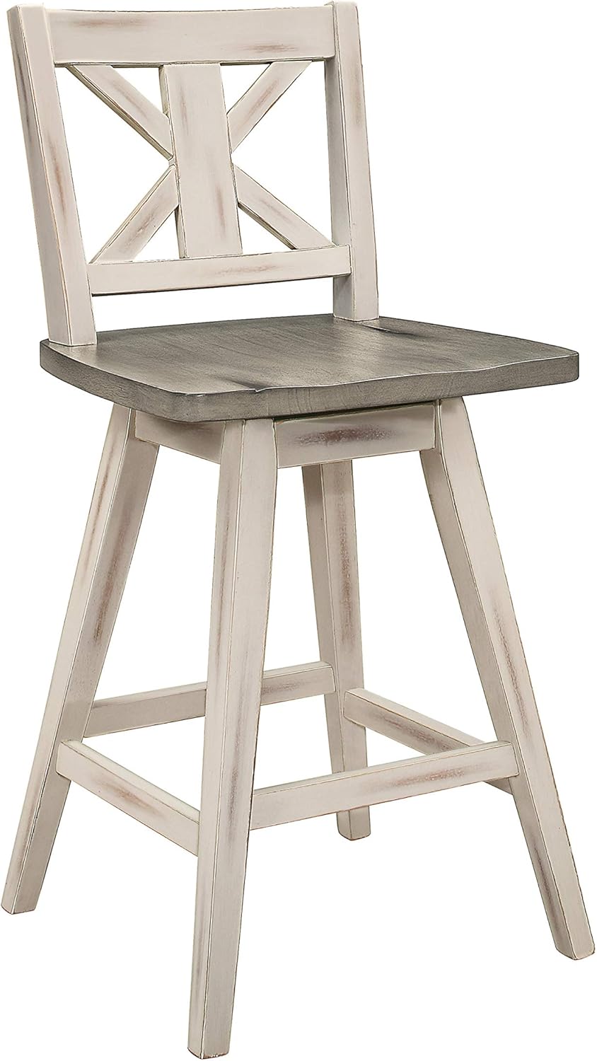Lexicon Havre Swivel Counter Height Barstool (Set of 2), Cross-24Inch, Gray/White: Furniture & Decor