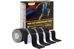 Dimora Kinesiology Tape, 80 Count Precut Strips 4 Rolls, Original Cotton, 10” Elastic Athletic Tape for Muscle Pain Relief and Joint Support, Black